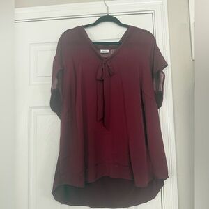 Women’s DKNYC 2x Burgundy Sheer Top/ Tie Front